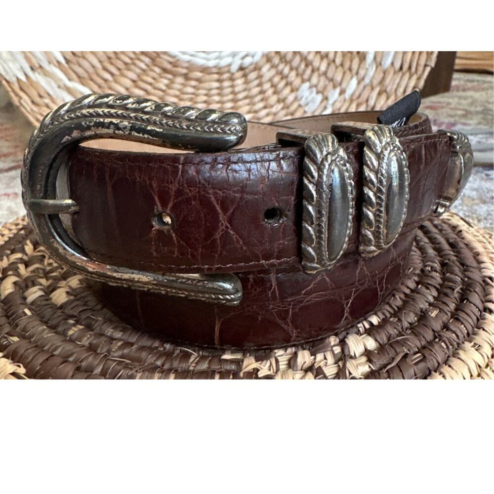 Brighton Dark Brown Western Alligator Croc Leather Belt 44909 Womens Medium